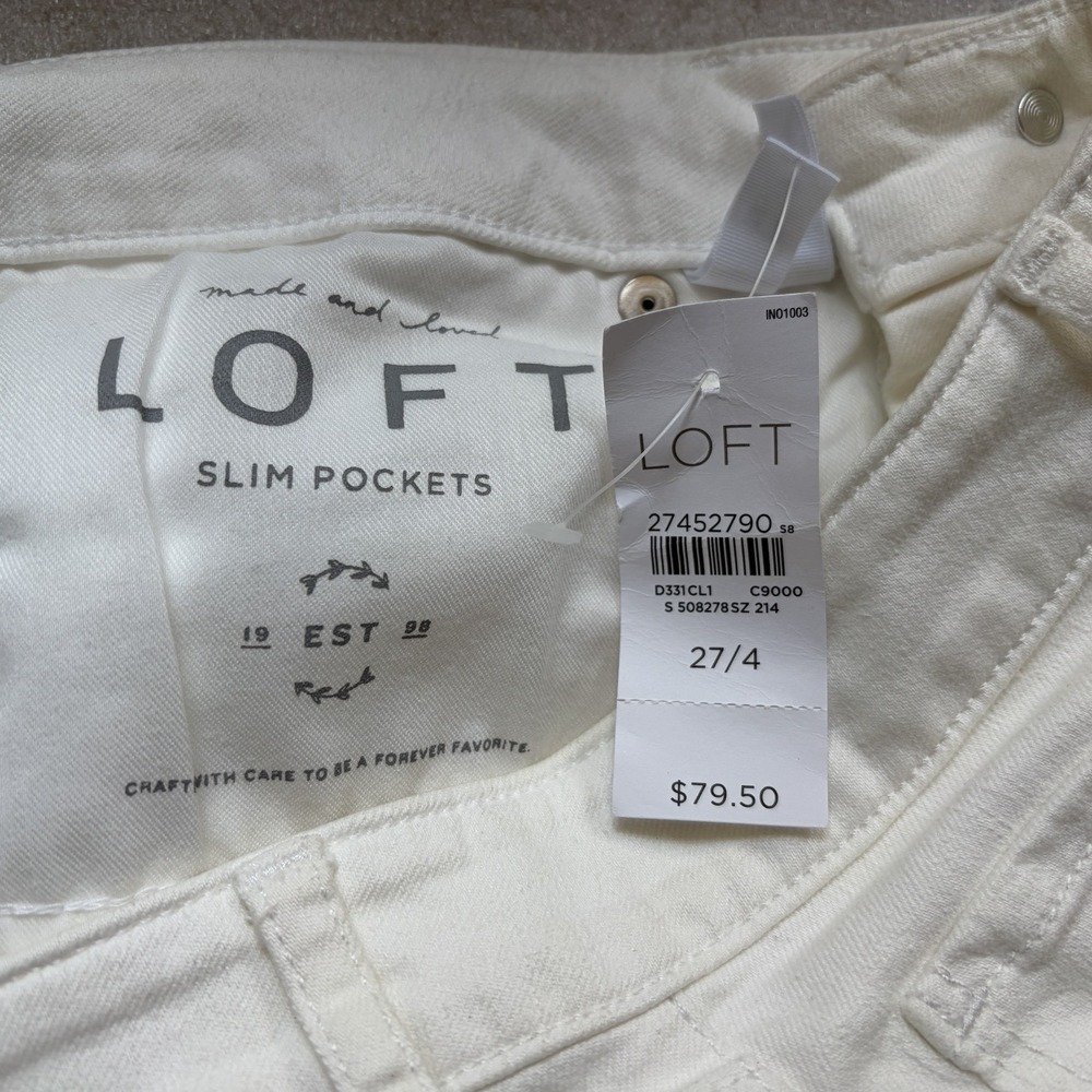 Loft Curvy Skinny Jeans Women 27/4 White Cropped Button Ankle Slim Pocket Cruise - Picture 7 of 11